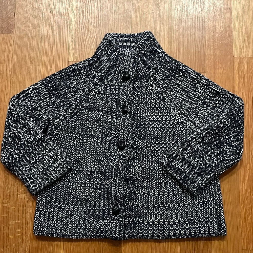 Caron Callahan sweater with leather buttons.